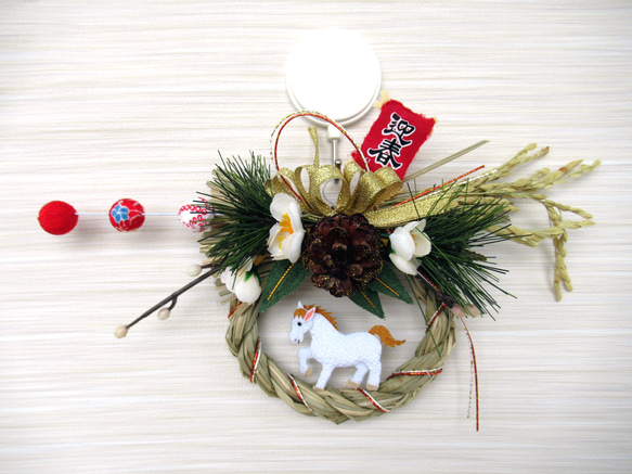 2026しめ縄☆ 正月飾り 午（うま）のお正月リース飾り 小26-8 リース