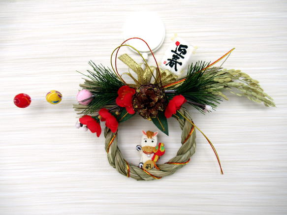 2026しめ縄☆ 正月飾り 午（うま）のお正月リース飾り 小26-9 リース
