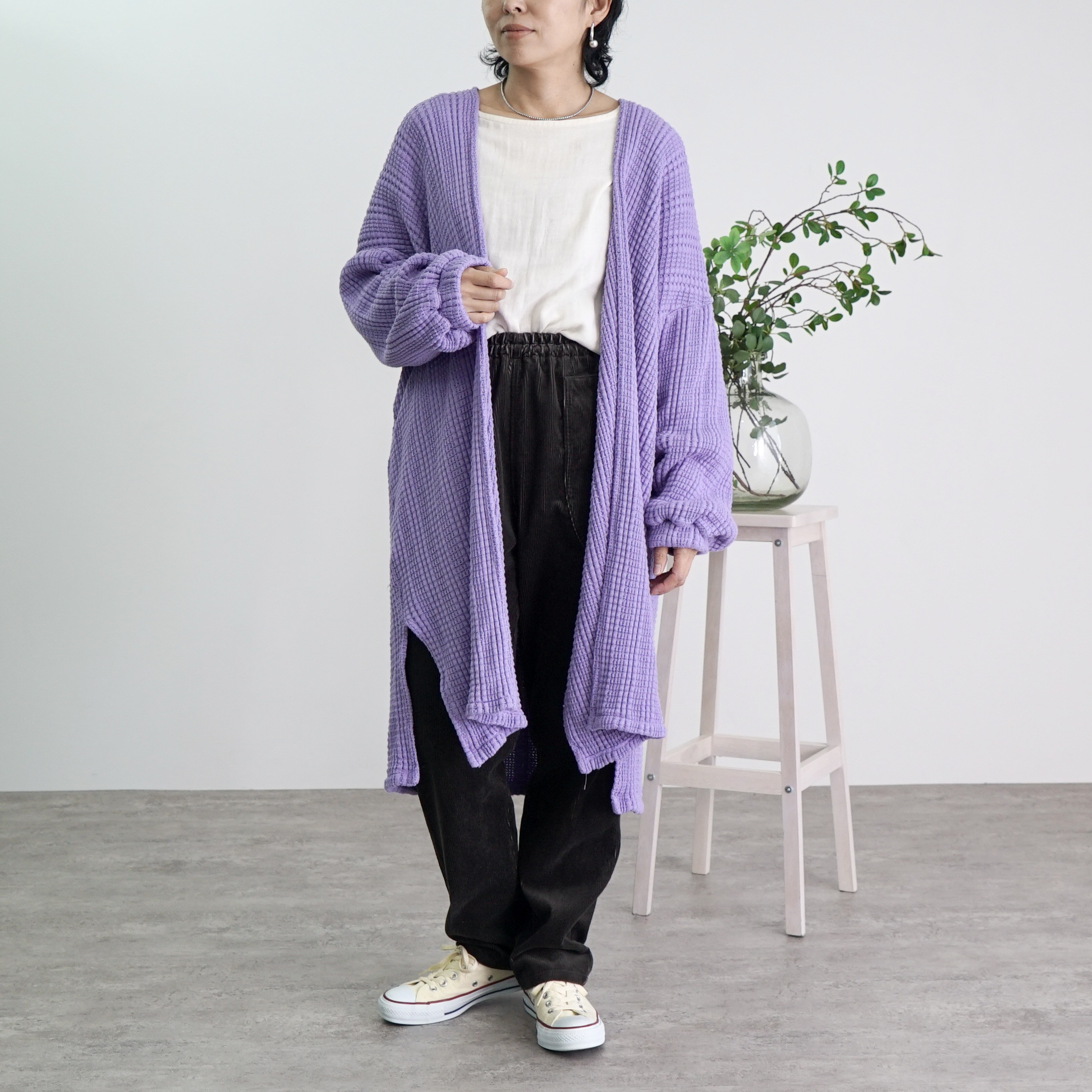 ロングカーディガン/パープル/愛知県三河ニット
