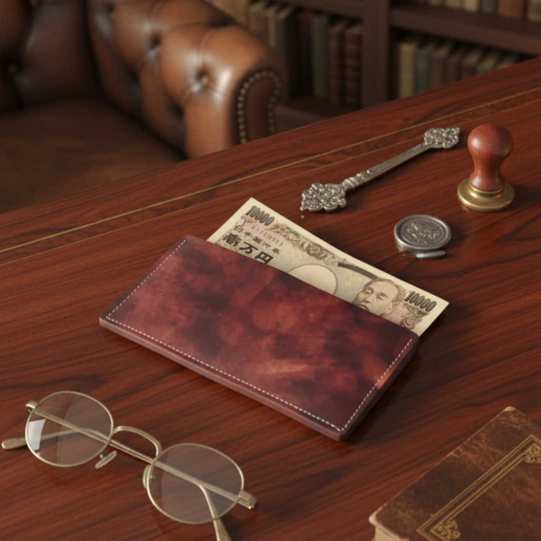 バーガンディコードバンレザーの札入れ（ロカド社製）｜深紅の艶を纏う薄型ウォレット