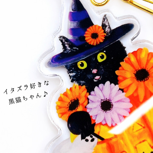 黒猫 ハロウィン おばけ ゴースト お菓子 アクリルキーホルダー