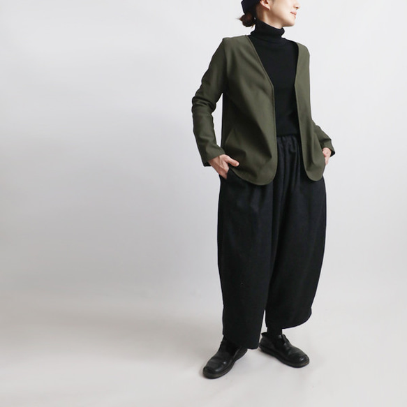 ⁂新作　８５ｃｍ丈　斜横ぐーんと伸びる伸縮ストレッチ　上下セットアップ　ノーカラージャケット　 テーパードパンツK76 12枚目の画像