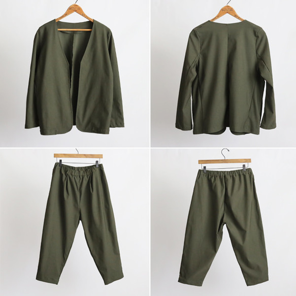 ⁂新作　８５ｃｍ丈　斜横ぐーんと伸びる伸縮ストレッチ　上下セットアップ　ノーカラージャケット　 テーパードパンツK76 17枚目の画像