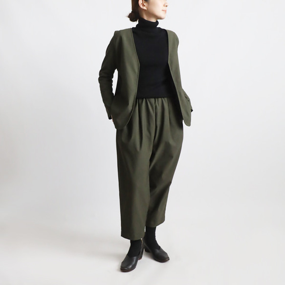 ⁂新作　８５ｃｍ丈　斜横ぐーんと伸びる伸縮ストレッチ　上下セットアップ　ノーカラージャケット　 テーパードパンツK76 15枚目の画像