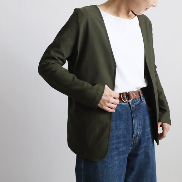 ⁂新作　８５ｃｍ丈　斜横ぐーんと伸びる伸縮ストレッチ　上下セットアップ　ノーカラージャケット　 テーパードパンツK76 10枚目の画像