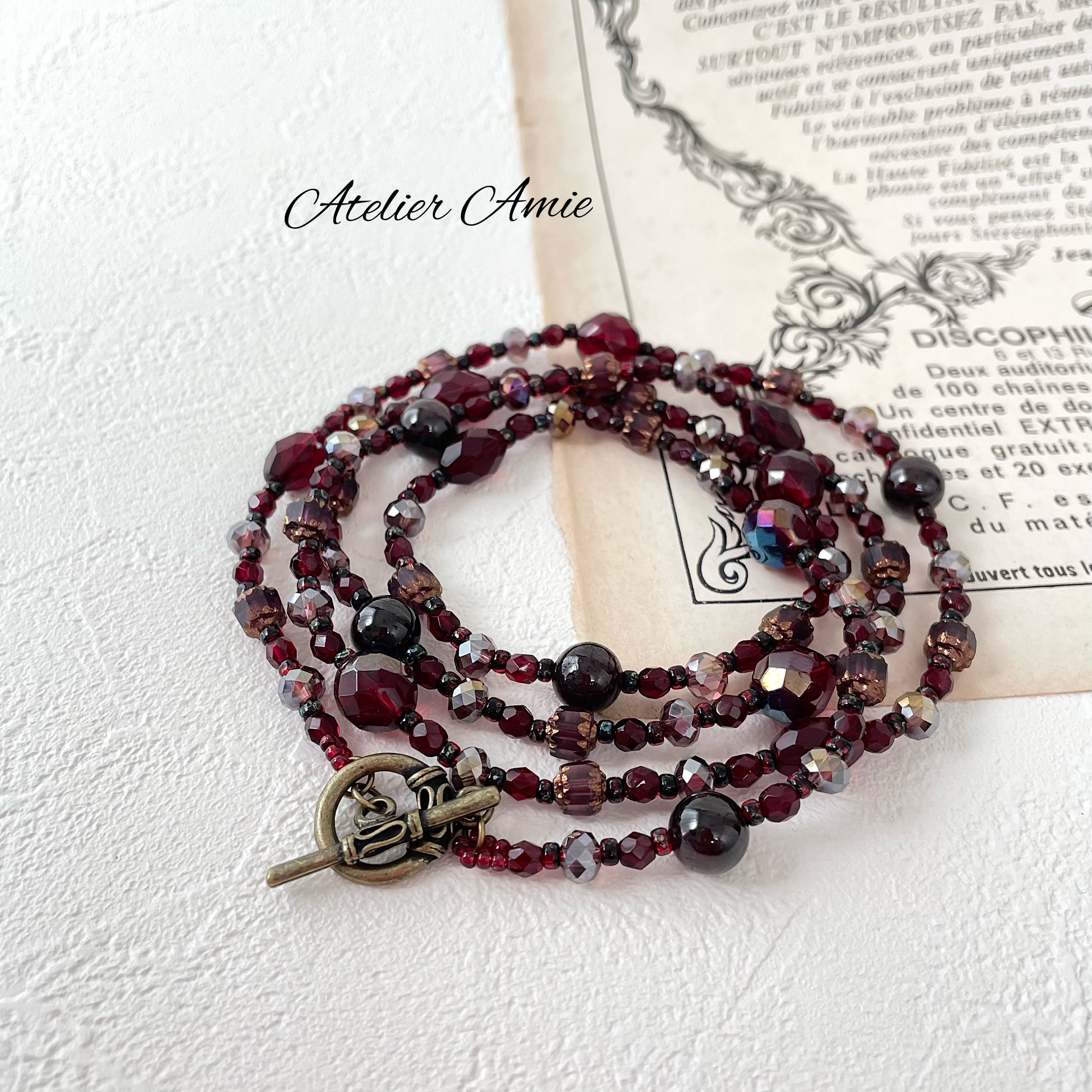 【Atelier Amie】ボルドーガーネット2wayロングネックレス　還暦の贈り物にも