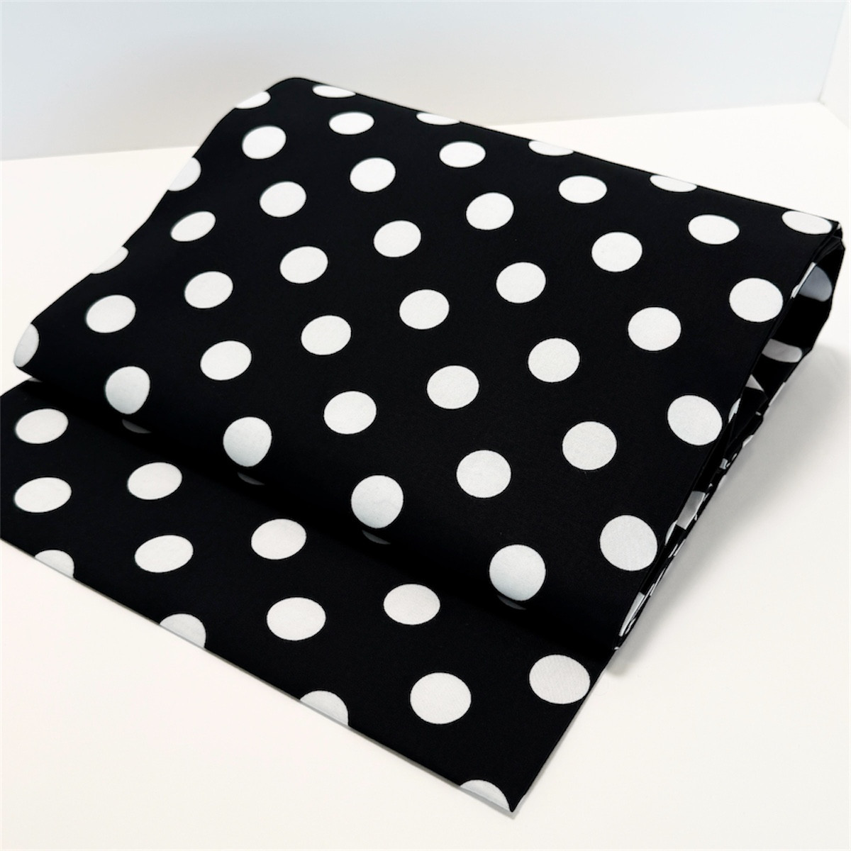 洗える 九寸名古屋帯 大人カワイイ！大きい水玉 ﾄﾞｯﾄ柄 モダンモノトーン お仕立上り 木綿 白黒 三河木綿芯使用 和