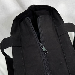 シマエナガの刺繍のファスナー付きキャンバス トートバッグ A4 レディース＜ブラック＞ 6枚目の画像