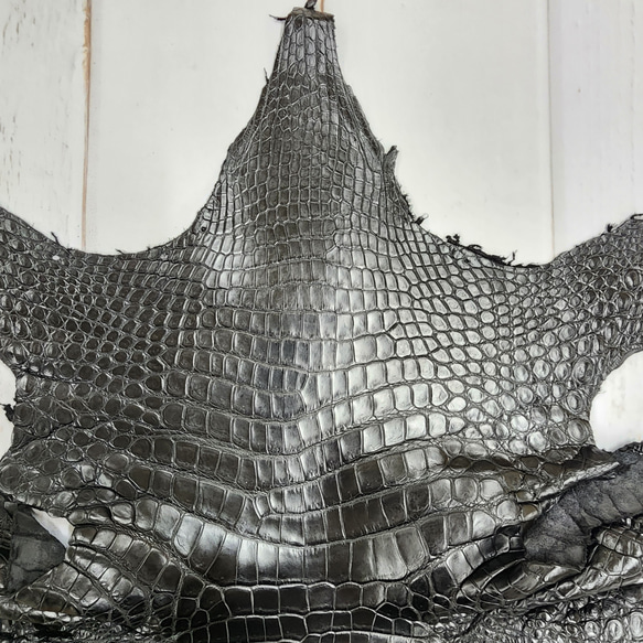 ワニ革 クロコ ナッパ仕上げ  黒 No.C009103 3枚目の画像