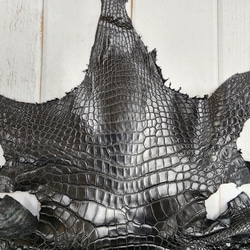 ワニ革 クロコ ナッパ仕上げ  黒 No.C009104 3枚目の画像