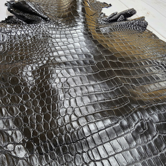 ワニ革 クロコ ナッパ仕上げ  黒 No.C009104 16枚目の画像