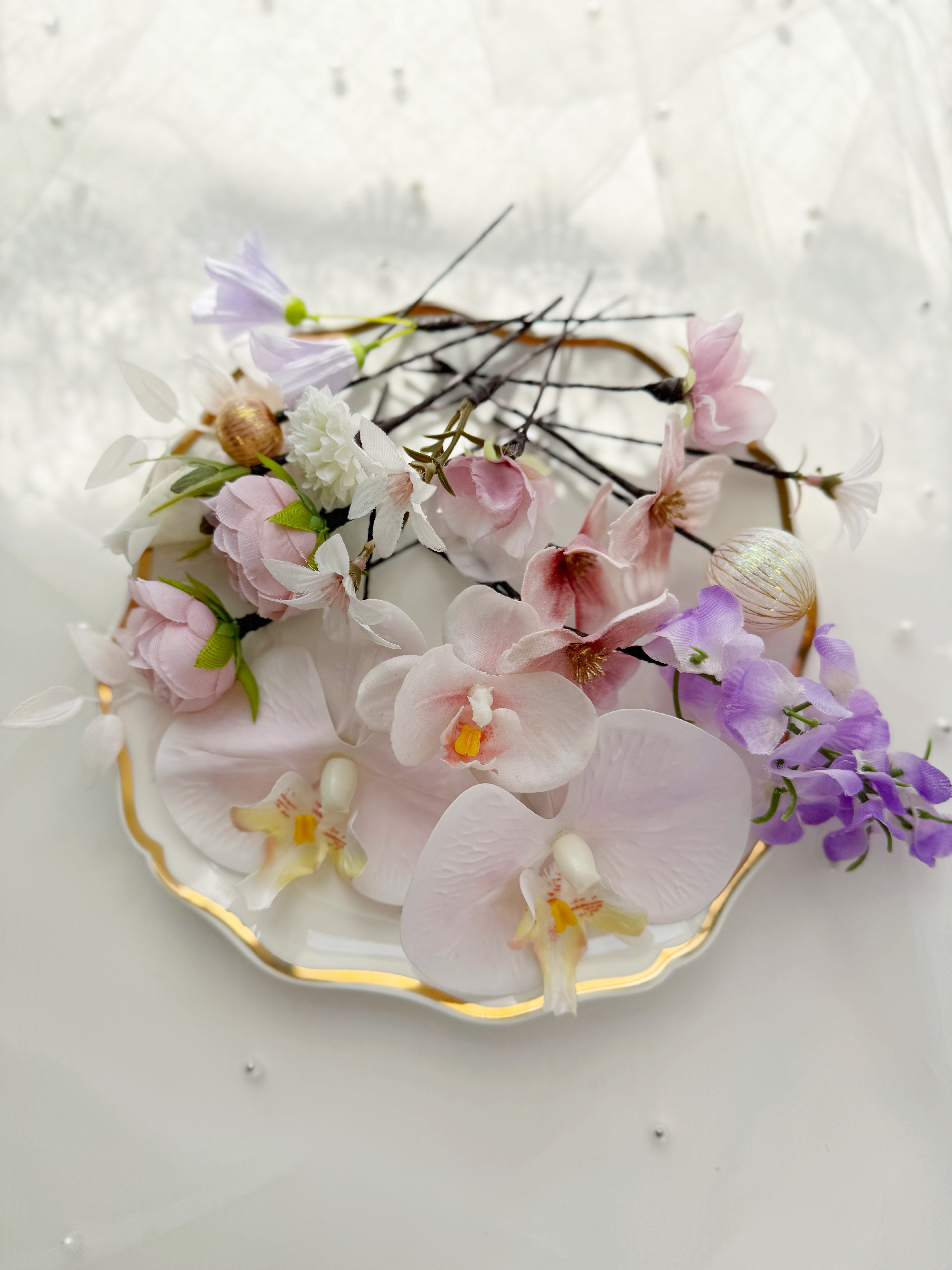 【即納品可能】新作✧︎*。和装　ヘッドパーツ　ヘッドアクセサリー　胡蝶蘭　藤　和玉　前撮り　和装　和装ヘッドパーツ