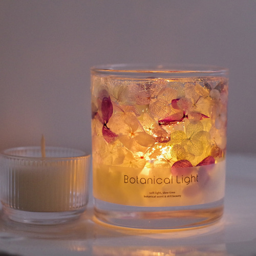 モネのスイレン風 – 紫陽花の水彩ボタニカルキャンドルホルダーセット