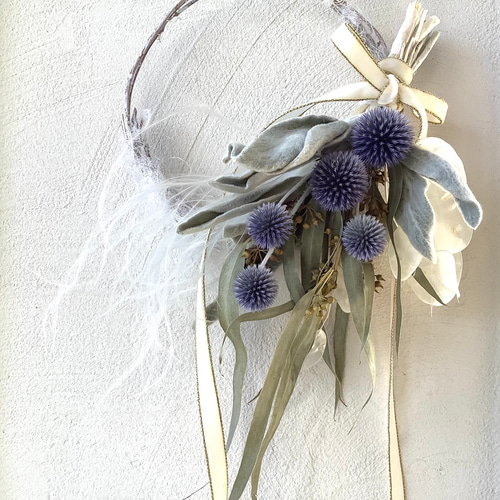 クリスマスリース ハーフリース スワッグ ドライフラワー ルナリア