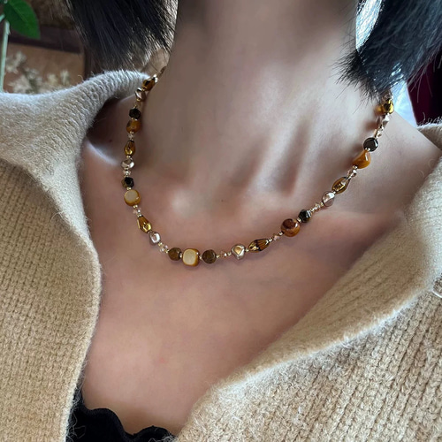 ビーズ天然石ネックレス0305 ネックレス・ペンダント olive 通販