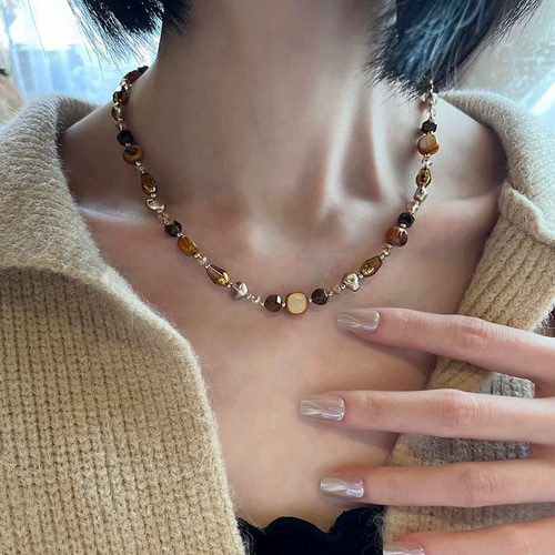 ビーズ天然石ネックレス0305 ネックレス・ペンダント olive 通販