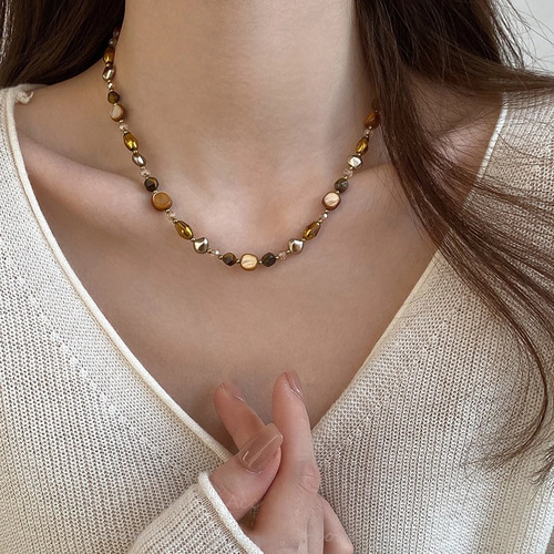 ビーズ天然石ネックレス0305 ネックレス・ペンダント olive 通販