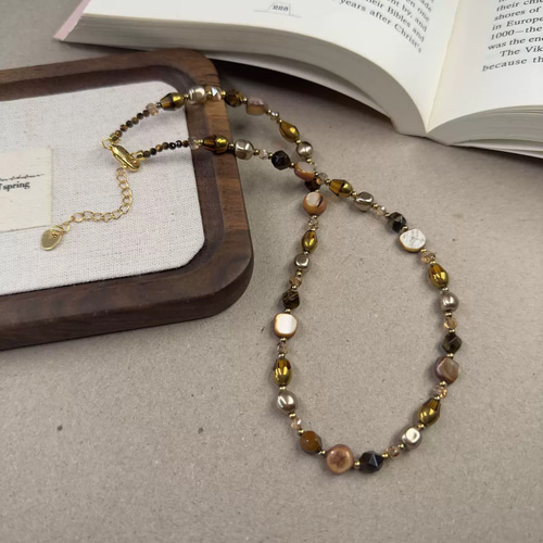 ビーズ天然石ネックレス0305 ネックレス・ペンダント olive 通販