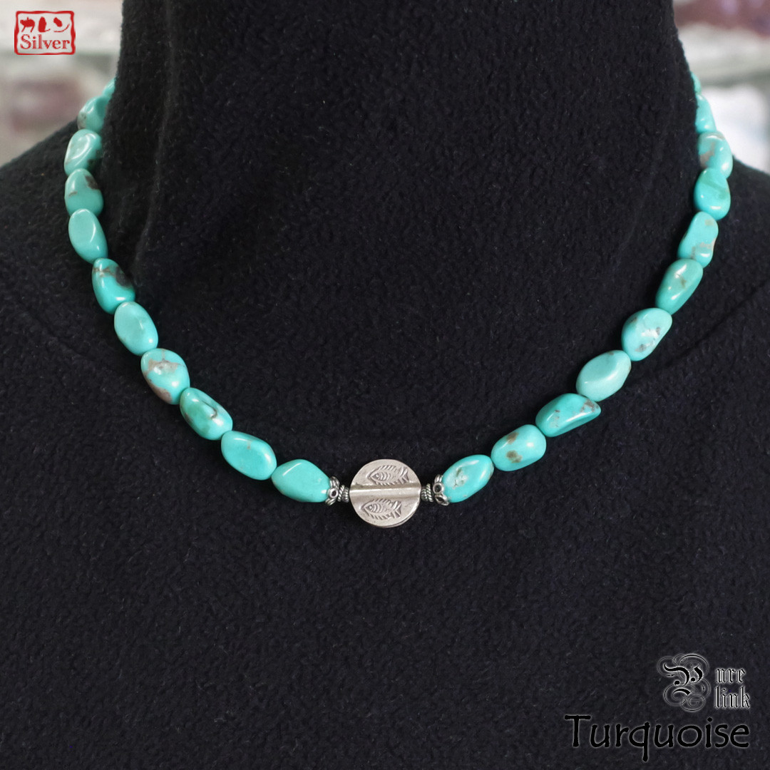 ターコイズ カレンシルバー魚彫ネックレス《天然石／ハンドメイド》