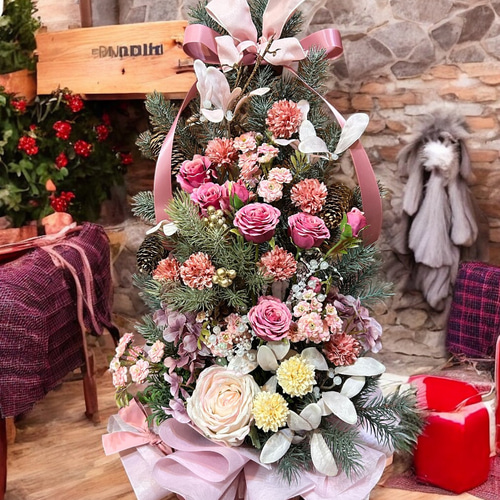 光触媒　人工観葉植物　ウォールグリーン　フェイクグリーン　ピンククリスマスツリー 光触媒 人工観葉植物 ウォールグリーン フェイクグリーン ピンク