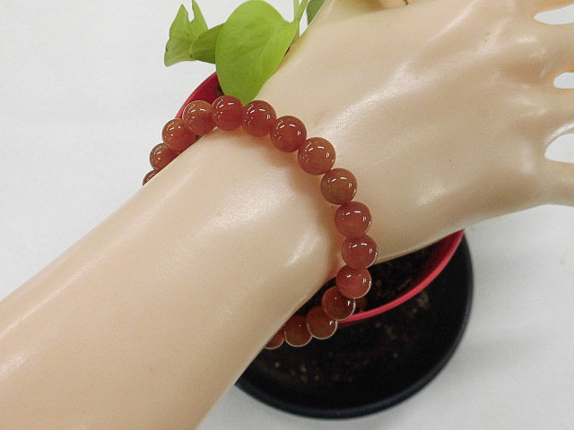 天然石 ラビットヘアールチルクォーツ8.0～8.3mm玉ブレスレット 内周16.8cm 　　250720562