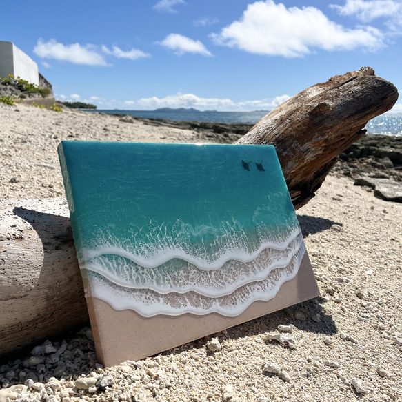 オーダー品　海アートA2パネル 什器　ディスプレイ　フィジー　タヒチ　マンタ　沖縄　水面　浜辺　珊瑚砂　 1枚目の画像