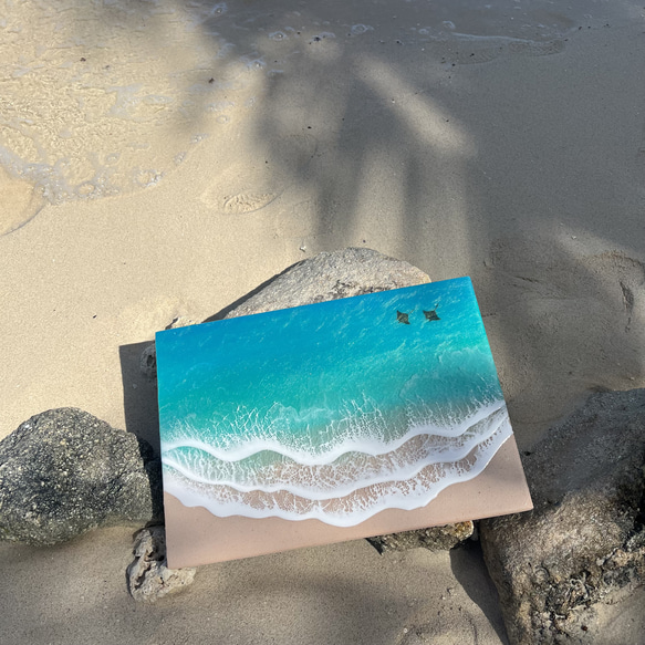 オーダー品　海アートA2パネル 什器　ディスプレイ　フィジー　タヒチ　マンタ　沖縄　水面　浜辺　珊瑚砂　 5枚目の画像