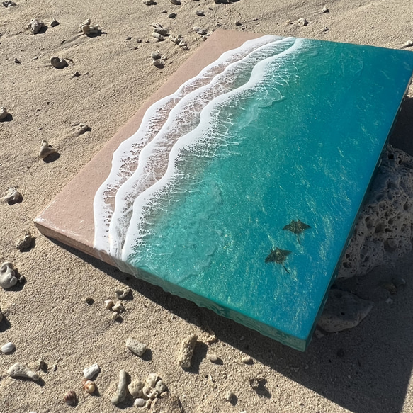 オーダー品　海アートA2パネル 什器　ディスプレイ　フィジー　タヒチ　マンタ　沖縄　水面　浜辺　珊瑚砂　 2枚目の画像