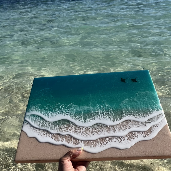 オーダー品　海アートA2パネル 什器　ディスプレイ　フィジー　タヒチ　マンタ　沖縄　水面　浜辺　珊瑚砂　 4枚目の画像