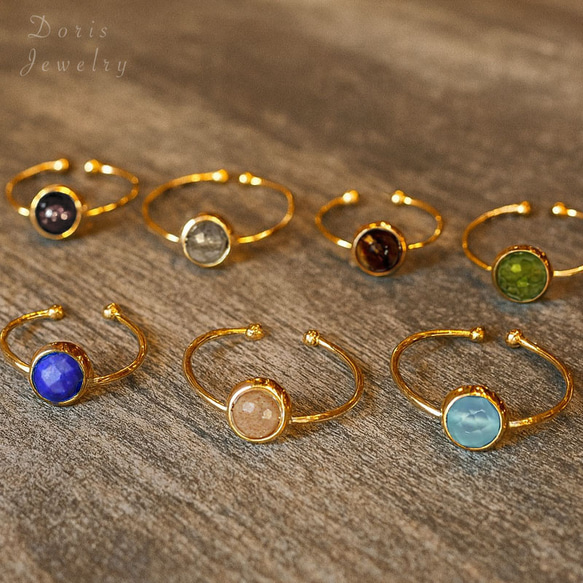7種類天然石』 カット入り宝石の一粒リング 華奢 繊細 細い ゴールド