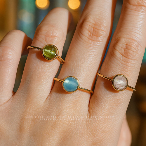 7種類天然石』 カット入り宝石の一粒リング 華奢 繊細 細い ゴールド