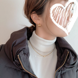 クリスマスギフトにも◆ピンクゴールドバーネックレス×3連フープピアス,イヤリング/サージカルステンレス　ご褒美 冬 4枚目の画像