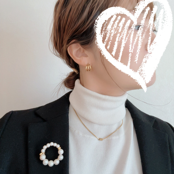 クリスマスギフトにも◆ピンクゴールドバーネックレス×3連フープピアス,イヤリング/サージカルステンレス　ご褒美 冬 6枚目の画像