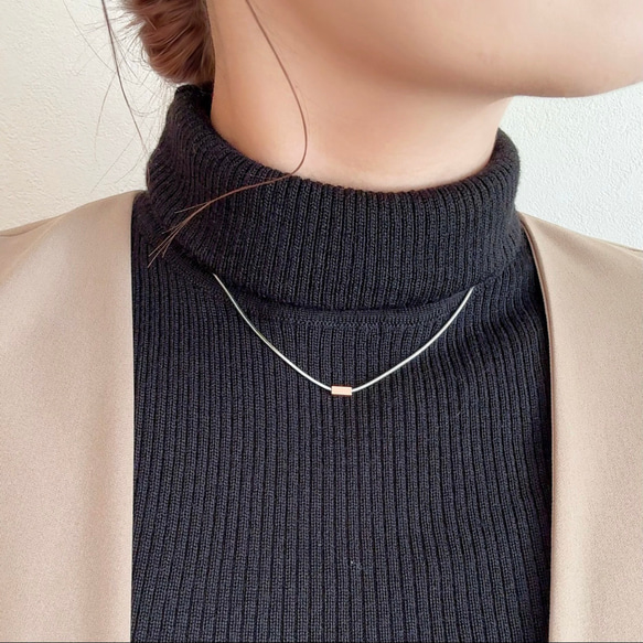 クリスマスギフトにも◆ピンクゴールドバーネックレス×3連フープピアス,イヤリング/サージカルステンレス　ご褒美 冬 5枚目の画像