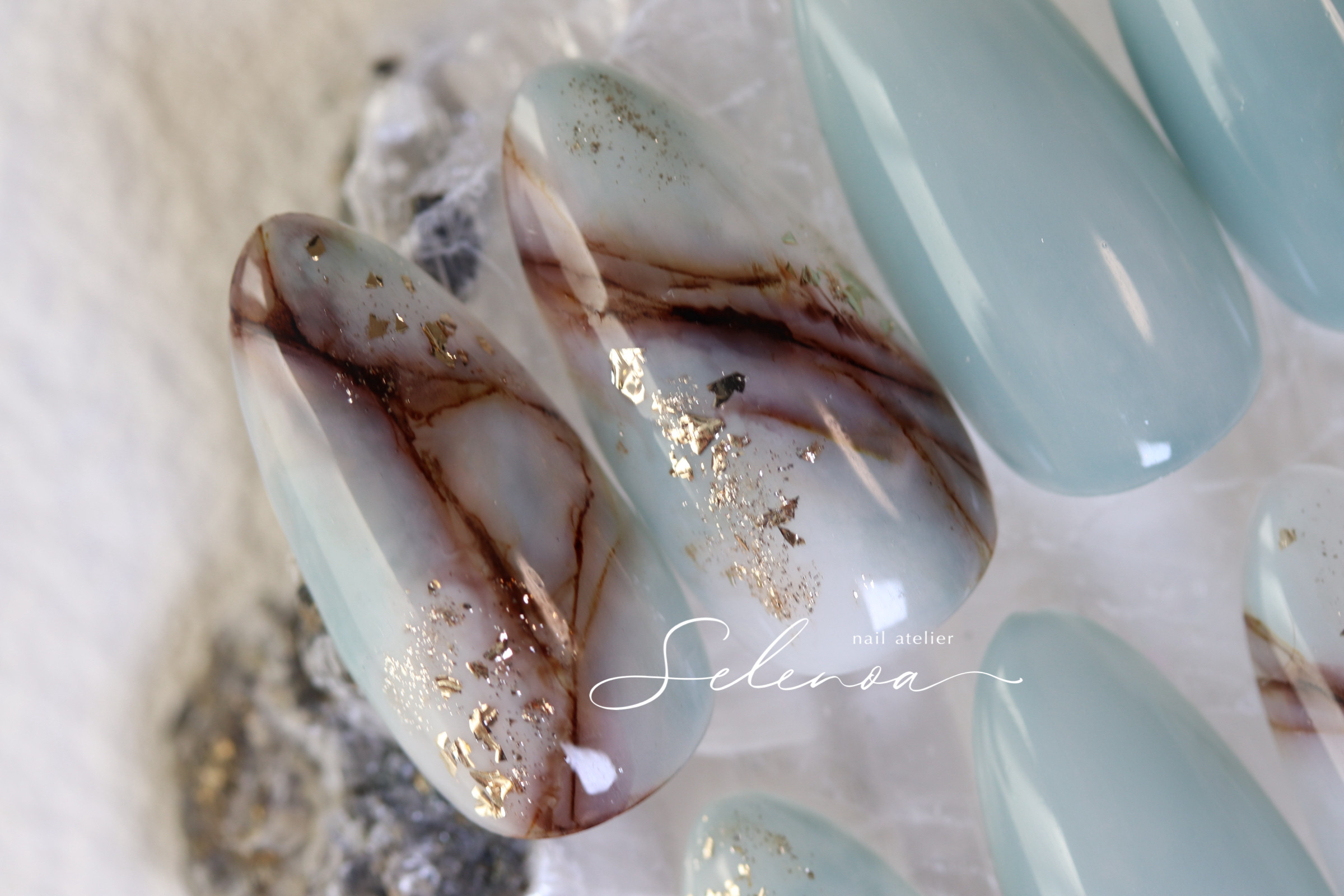 Mist green (ミストグリーン)天然石風 ネイルチップ  成人式 前撮り 上品 結婚式 4,250円