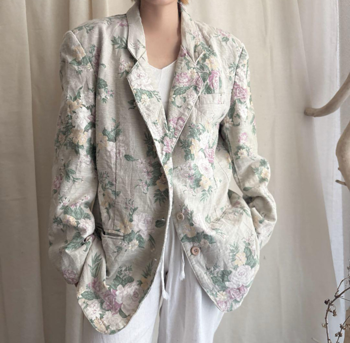 ウール　ジャケット　花柄　古着　アンティーク