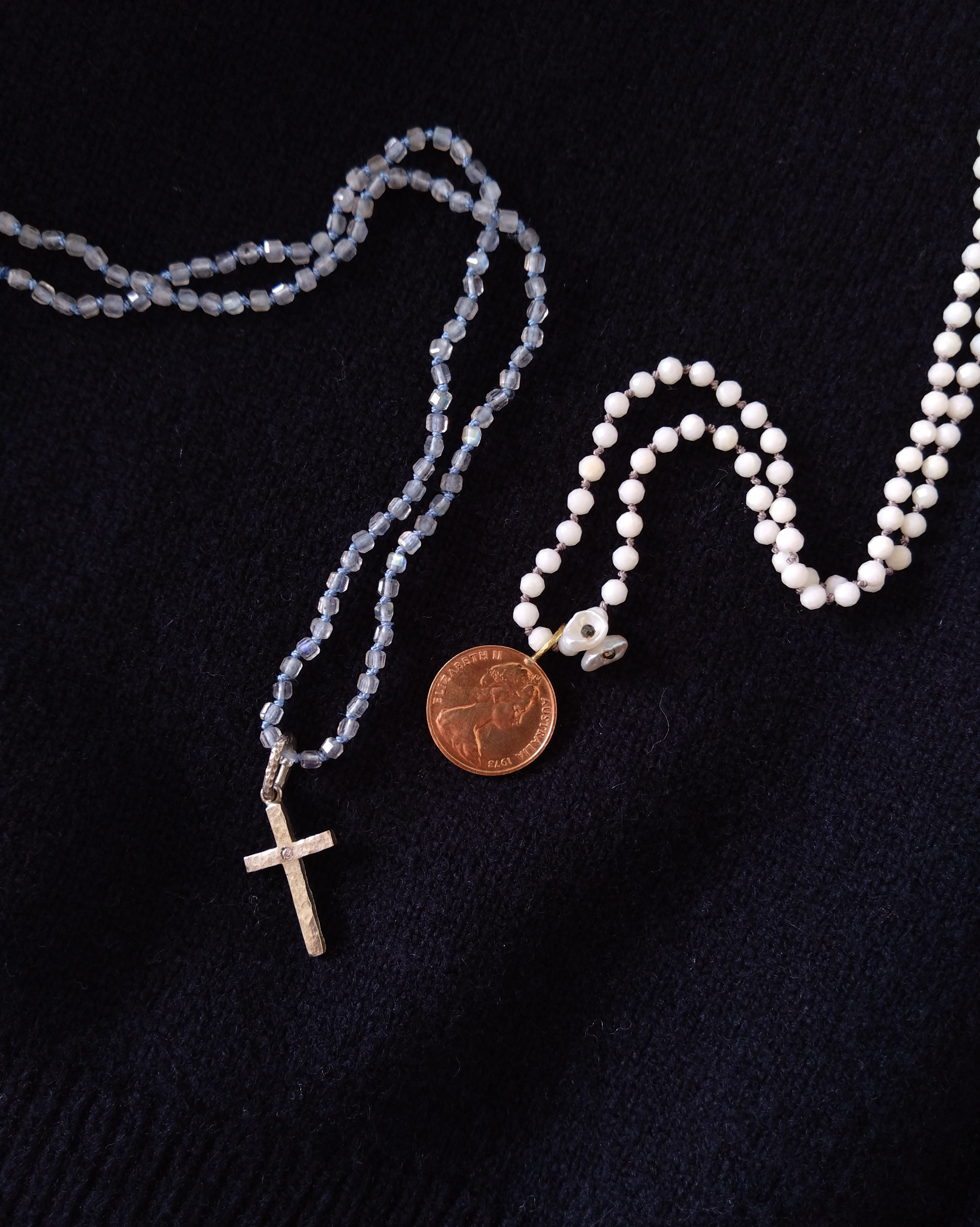 白珊瑚と1セント硬貨のネックレス【14KGF】