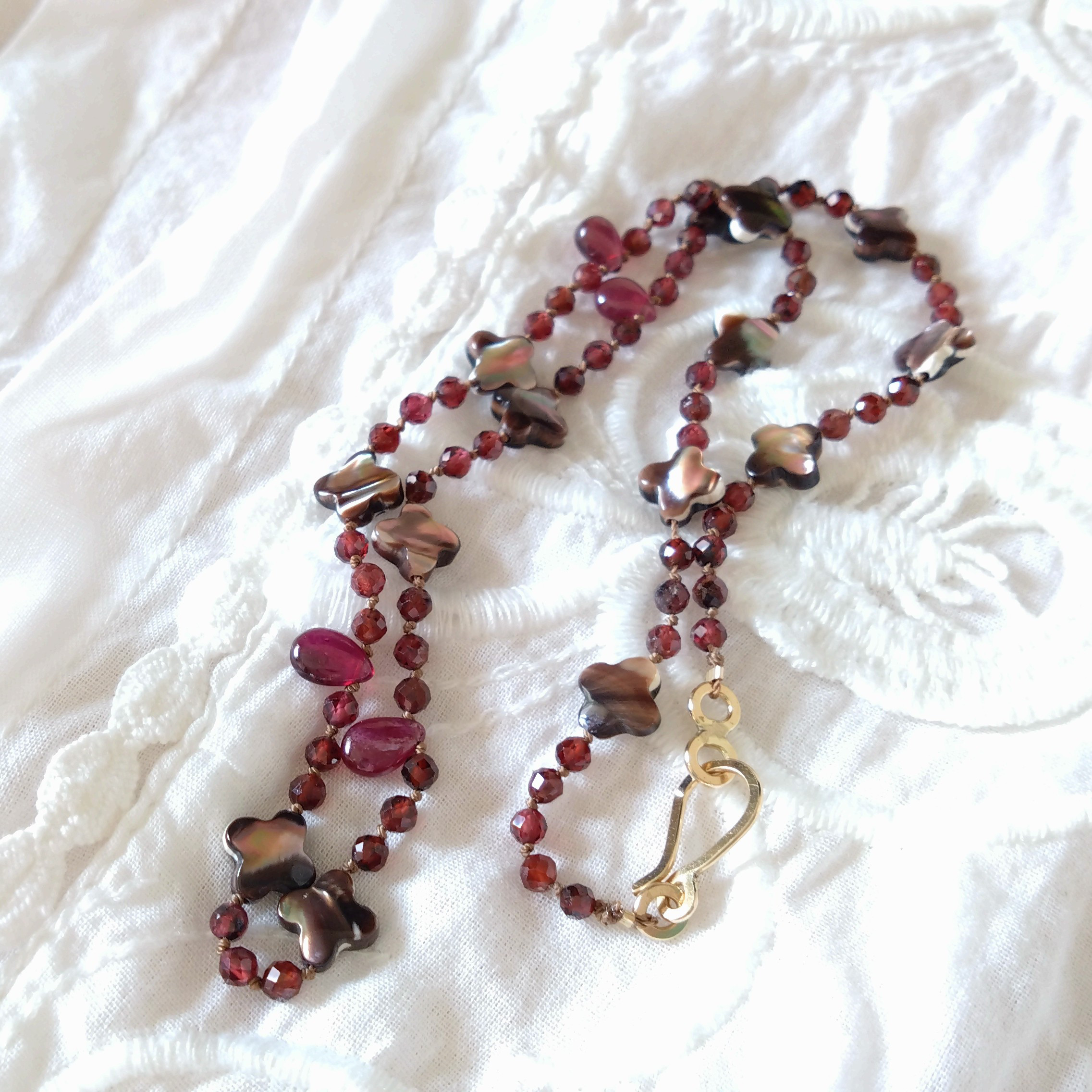 『ざくろ』ルビーとガーネットのネックレス【14KGF】