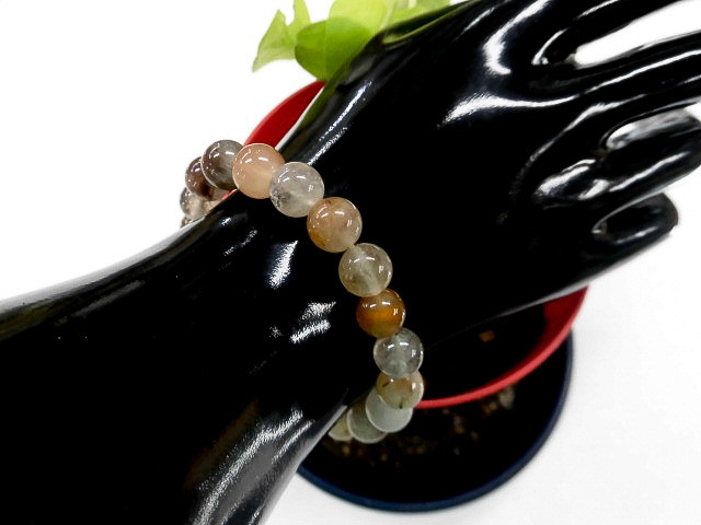 天然石 ラビットヘアールチルクォーツ8.7～9.3mm玉ブレスレット 内周18.0cm 　　250720563