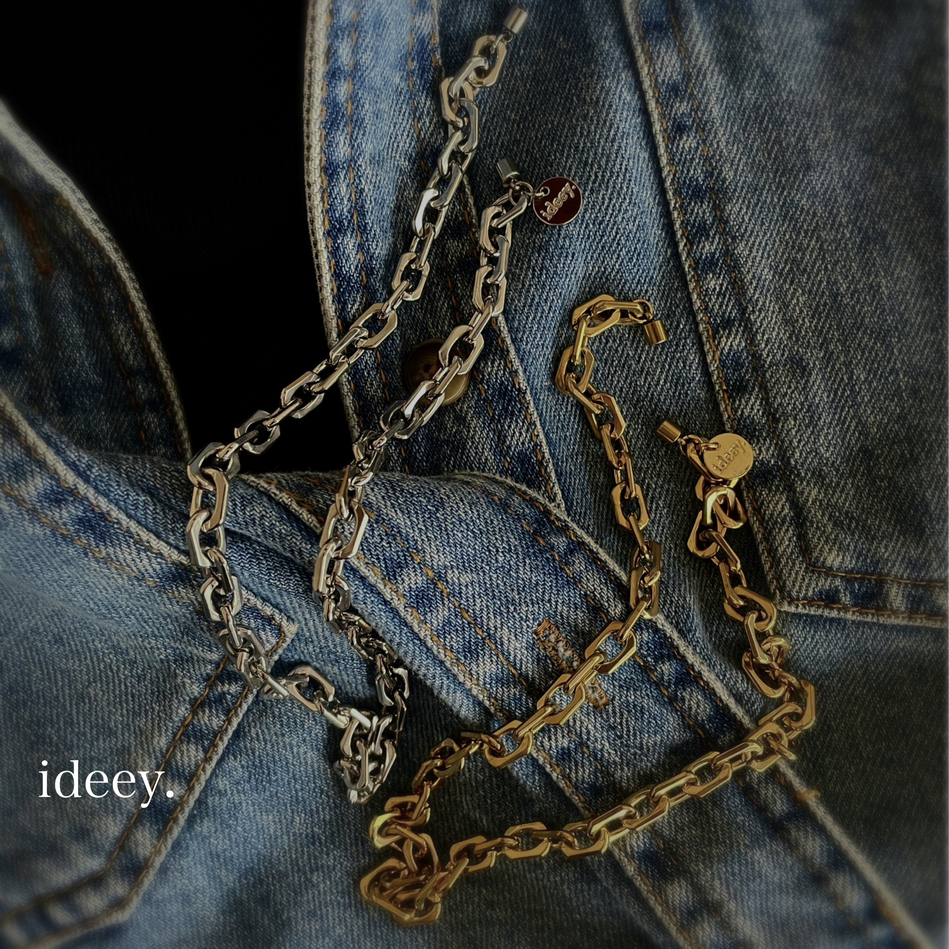 ボリュームスクエアチェーンネックレスS  GD/SV〈557/558〉