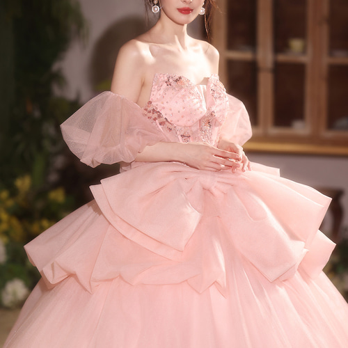 豪華 ピンク ウェディングドレス プリンセス パーティー 演奏会 二次会