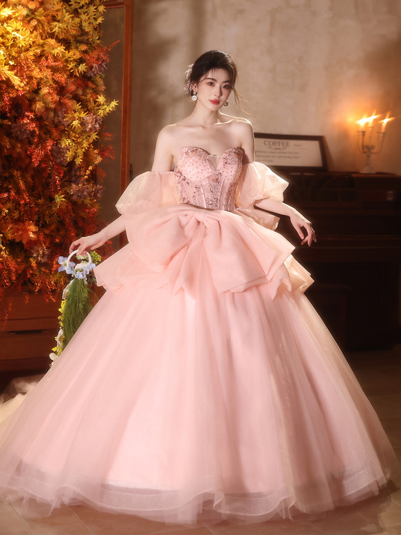 豪華 ピンク ウェディングドレス プリンセス パーティー 演奏会 二次会