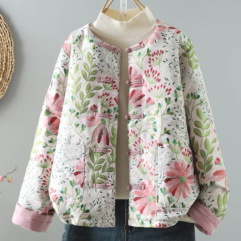 冬コーデ*コート*ファッション*コットンコート*ジャカード 柄