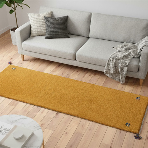 ペルシャ ギャッベ ランナー大 リビング 廊下敷 ラグ 196x60cm 黄金色