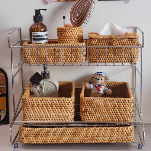 自然素材手作り ラタン収納バスケット｜3サイズ展開｜食品・衣類