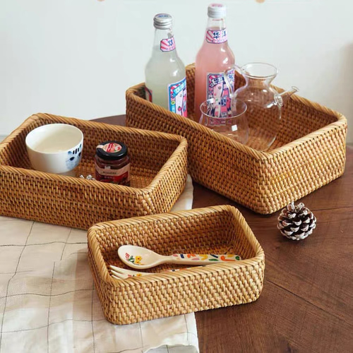 自然素材手作り ラタン収納バスケット｜3サイズ展開｜食品・衣類