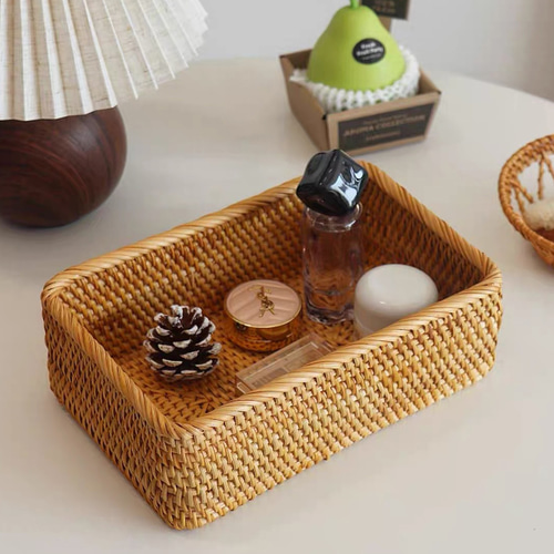 自然素材手作り ラタン収納バスケット｜3サイズ展開｜食品・衣類