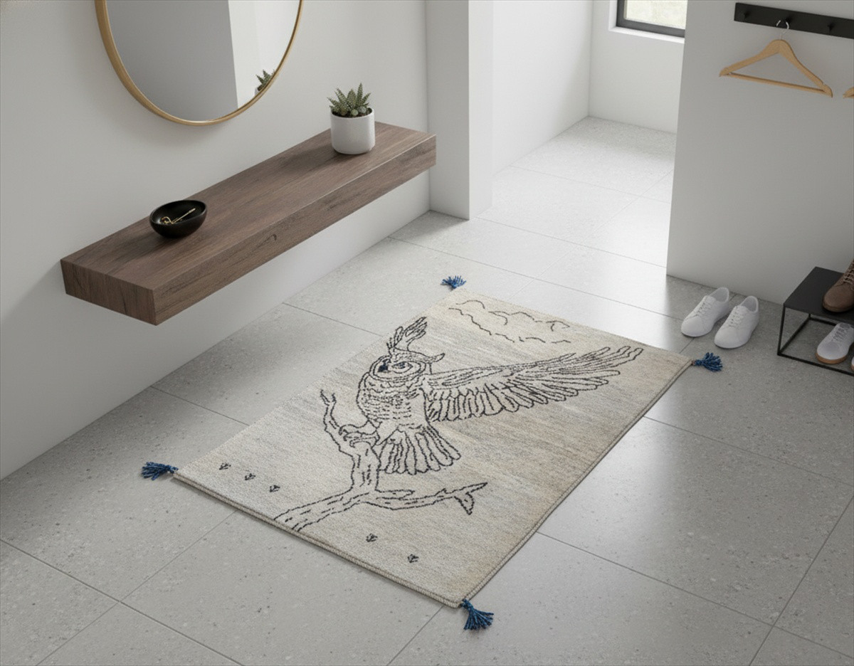 2/10迄Creema限定目玉】ペルシャ　ギャッベ　マット大　ラグ　117x85cm　フクロウ　RJ13130