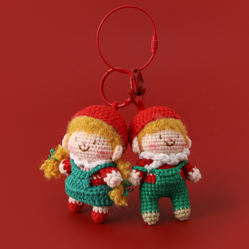 毛糸 手作り 編みぐるみ バッグチャーム バレンタインの贈り物【クリスマス限定カップルBaby｜男の子と女の子｜A】2体