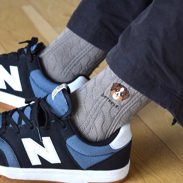 選べる犬74種！メンズ刺繍ソックス【グレー】靴下 男性 記念日 誕生日 うちの子 クリスマス 3枚目の画像